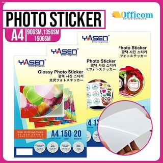 ♗Yasen Glossy Photo Sticker A4 90GSM | 135GSM | 150GSM (20 Sheets) Waterproof Paper