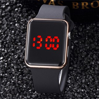 Unisex Sport LED Digital Watches Square Mirror Rubber Watch