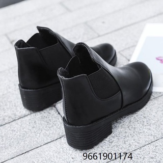 Korea Women Black High-heel Leather Shoes Ankle Short Boots