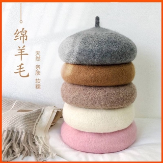 Autumn and Winter New Style Beret Sheep Wool Winter Hat Student Art Painter Cap Female Korean Style