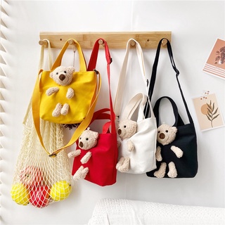 Korean New Cute Bear Canvas Sling Bag Hand Bag Cross Body Bag Tote Bag For Girl#7841