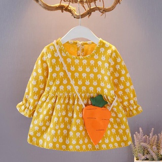 【Stock】 Baby Girls Long Sleeve Dress Rabbit Print Design Tutu Princess Skirts Outfits