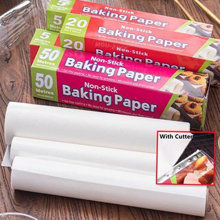Ready Stock 5/10/20/50M Baking Paper With Cutter Unbleached Heat-Resistant Non-Stick Oil-Proof