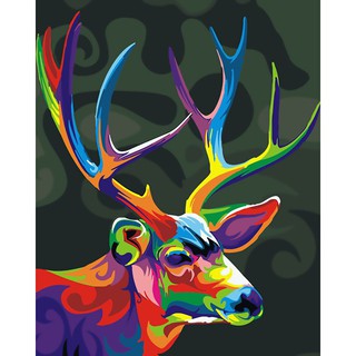 Vanker-Home Decor Canvas Paint By Numbers Kit Oil Painting DIY Rainbow Deer