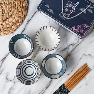 Japanese style blue and white porcelain tableware set ceramic bowl 4 bowls 4 chopsticks (2)