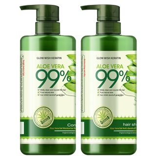 Glow Wish Keratin 99% Aloe Vera Gel Hair Shampoo 800ml & Hair Conditioner 700ml