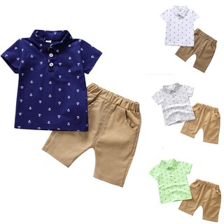 [SKIC] 6 M-5T Toddler Kids Baby Boys Anchor Pattern Button Down T-shirt+Shorts (1)
