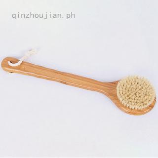 Body Natural Bamboo Long Handle Brush Back Scrubber Natural Boar Bristles Massage Nodes Bath Brush