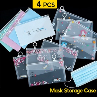 4PCS Face Mask Storage Case, Mask Storage Zipper Document Bag,Portable Clips Packing Sealed Storage Cover,Folder Moisture-proof and Dustproof Container Box, Disposable Mask Organizer