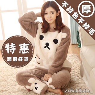✆™┇Flannel pajamas women s winter thickening warm suit autumn and winter coral fleece students Korea