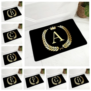 Black Golden Crown Letter Carpet Decor Geometric Floor Door Mat Super Soft Flannel Non-Slip Doormat for Kitchen Bedroom 40x60cm