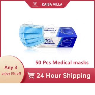 Kaisa Villa Face Mask 3ply 50 Pcs Disposable Face Mask Medical Masks Surgical With Box