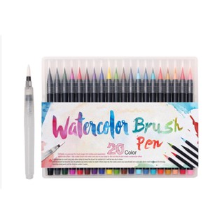 【Ready Stock】20 Color Pen Brush Set Premium Painting Soft Tip Markers Refillable Watercolor Art Pens (1)