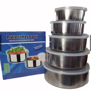 MINI888 5Pieces Sealed Crisper Stainless Steel Food Storage Boxes Fruit Vegetable Fresh Preservation