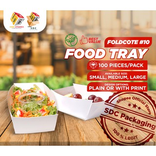 Paper Food Tray Packaging 100 pcs per pack SUPER BUDGET WHITE PAPER Non-Greaseproof Disposable