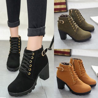 HOT Sale! Women High Top Heel Lace Up Ankle Boots Suede Shoes fx1w