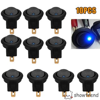 10Pcs 12V Car Round Rocker Dot Boat Switch Blue LED Light Toggle ON/OFF Switch