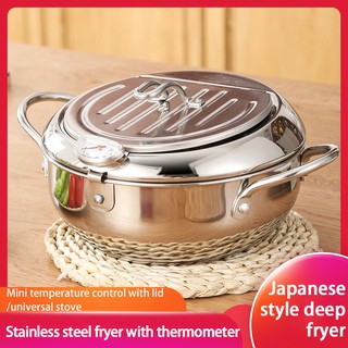 BEST Japanese Style 304 Stainless Steel 24CM Deep Fryer Pot with Thermometer COD