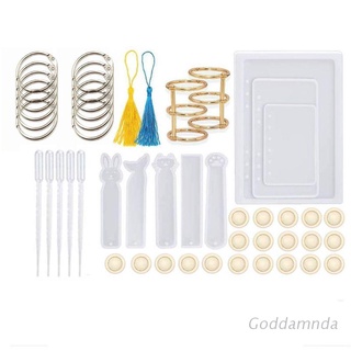 GODD 49pcs Resin Casting Molds for Notebook Cover Silicone Resin Molds with Bookmark Resin Molds 5Pcs, Book Rings, Finger Cots, Tassels, Droppers Clear Casting Epoxy Resin Molds for Jewelry DIY