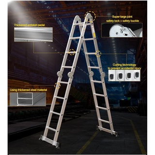 home❈✟12FT 16FT Foldable Ladder 4x4 Multi Purpose Aluminum Ladders Sturdy Heavy Duty Step Ladder