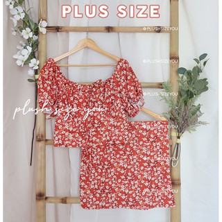 PSY 36-42" SUNSHINE Plus Size Coordinates Puff Sleeve Skirt Set RUST