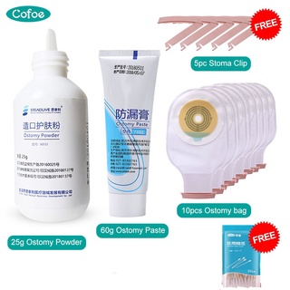 Free Ostomy Powder+Leakproof Paste+Stoma Clips+Cotton Swabs Cofoe 10pcs One-piece System Colostomy B