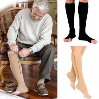 Zippered Compression Knee Socks Leg Open Toe (1)