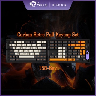 ✳⊙❡Akko Carbon Retro 158-Key ASA Profile PBT Double-Shot Full Keycap Set for Mechanical Keyboards wi