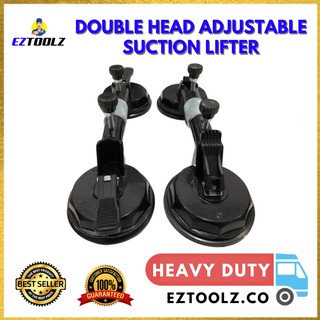 EZTOOLZ Suction Lifter Heavy Duty Double Head Adjustable Handle Gripper Glass and Tile Sucker Plates