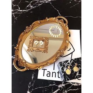 Gold Vintage Retro Elegant Tray Handle Accessories Mirror Home Decoration