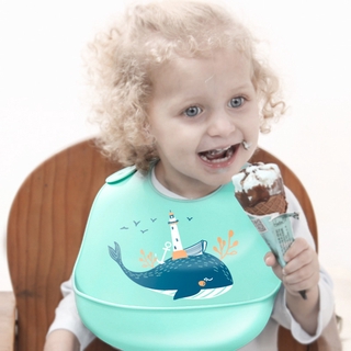 Cute Cartoon Print Baby Bibs Waterproof Soft Silicone Baby Feeding Stuff Kids Girl Boy Adjustable Children Bib Accessories