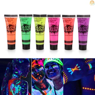 6 Tubes 10ml/0.34oz Art Body Paint Glow in UV Light Face & Body Paint with 6 Colors Glow Blacklight Neon Fluorescent for Party Clubbing Festival Halloween Makeup