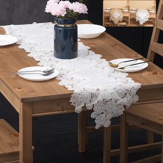 White and Brown Lace Table Runner Embroidered Doily for Wedding Party Coffee Dining Table Decoration Home Table Decor