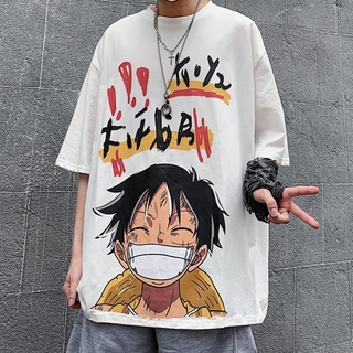 Luffy T-shirt Black Top Pure Color T-shirt Anime Short Sleeve Oversized Loose Shirt (1)