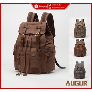 AUGUR brown men's canvas bag laptop bag school backpack school bag multifunctional large capacity