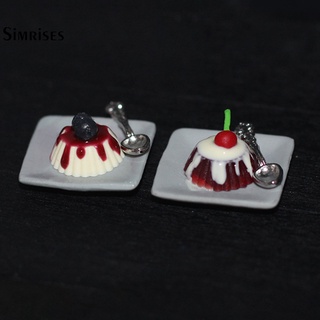 Si Comfortable Hand Feeling Simulation Pudding Food Toy Mini Cherry Pudding with Spoon Portable for Micro Landscape