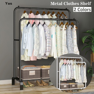 Yes Metal Clothes Double Rail Rolling Garment Heavy Duty Hanging Rack Shelf Display .