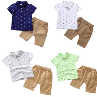 Little Angels 2pc Newborn Infant Toddler Baby Cotton PoloShirt Polo Short Outfit Set (Anchor)