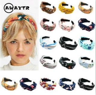 Yoga Cross Knot Hair Bands Wide Brim Floral Prints Headwear (1)