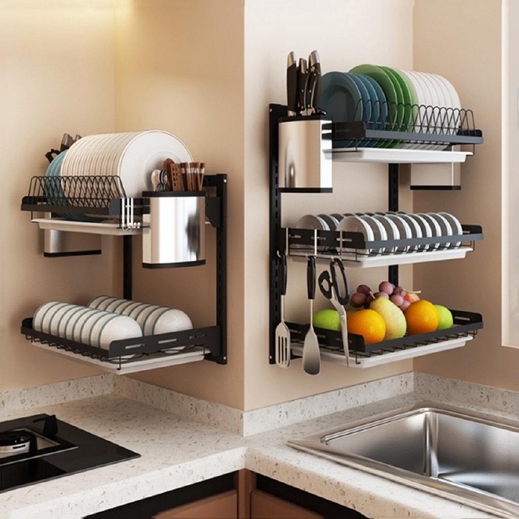 Dish Rack 2/3Tier Stainless Steel Dry Shelf Kitchen Cutlery Wall Holder Bathroom (2)