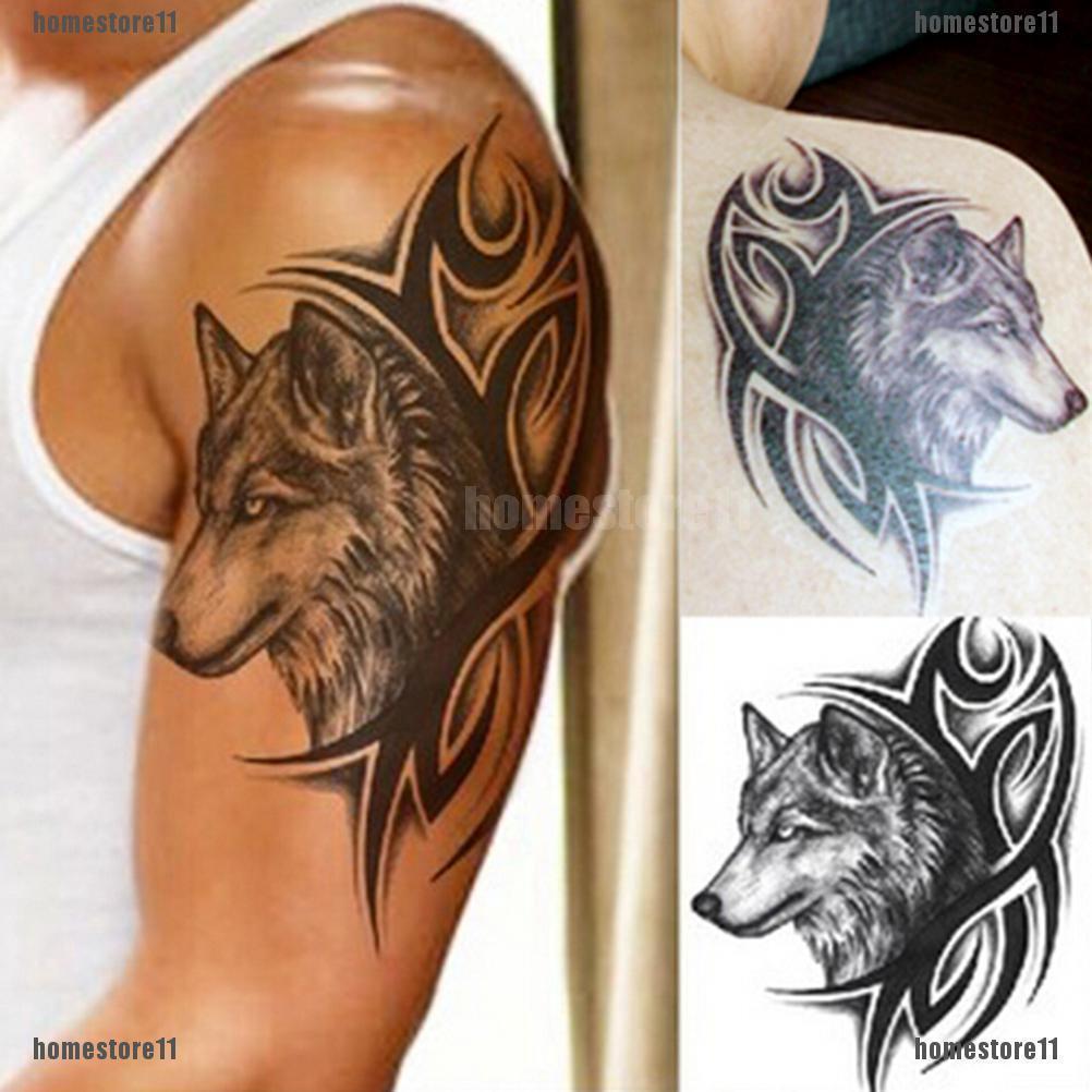 ♠♠ Large Wolf Head Waterproof Temporary Removable Tattoo Body Arm Leg Art St