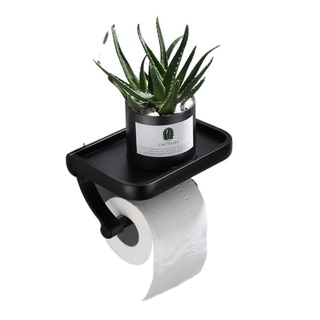 Wall Mounted Black Toilet Paper Holder Tissue Paper Holder Roll Holder With Phone Storage Shelf Bat