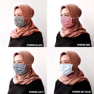 Hijab And Non Hijab Fabric Mask 2ply / 2 Layers Of Line Motif Cotton Fabric