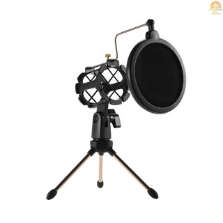 Ready Stock Mini Desktop Microphone Stand + Shock Mount Mic Holder + Pop Filter Kit for Studio Recording Online Broadcasting Chatting Singing Meeting