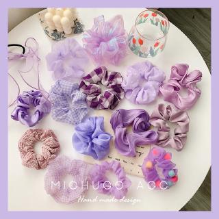 Korean Fashion Purple Gauze Lattice Hair Tie Elastic Rubber Band Girls Ponytail Knot Scrunchies Women Hair Accessories