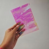 Iridescent Zip lock Bags Cosmetic Plastic Laser Holographic ziplock bag packaging pouch (2)