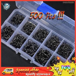 【DM】500 Pcs 10 Sizes Fish hook Assorted Sharpened Carbon Steel Fishing Hooks with Tackle Box Hooks
