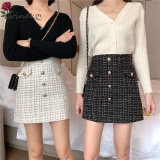 [Windk]⚡️COD⚡️2019 New Women Fashion Style Plaid Small Fragrant A-Shaped Tweed Skirt S/M/L