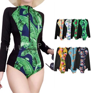 Kily.PH Long Sleeve Palm Rash Guard One Piece Swimsuit Printed Swimwear 2A0038