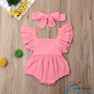 VD ❀Cute Infant Baby Girl Ruffle Romper Bodysuit Jumpsuit+Headband Clothes Outfit
